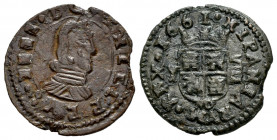 Philip IV (1621-1665). 8 maravedis. 1661. Madrid. Y. (Cal-358). (Jarabo-Sanahuja-M309). Ae. 2,37 g. Almost VF. Est...20,00. 

Spanish description: F...