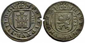 Philip IV (1621-1665). 8 maravedis. 1626. Segovia. (Cal-391). Ae. 6,06 g. VF. Est...25,00. 

Spanish description: Felipe IV (1621-1665). 8 maravedís...