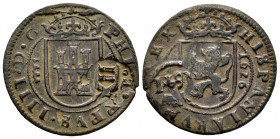 Philip IV (1621-1665). 8 maravedis. 1626. Segovia. (Cal-391). Ae. 6,98 g. Countermark of XII Maravedís from Burgos 1641. VF. Est...25,00. 

Spanish ...