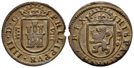 Philip IV (1621-1665). 8 maravedis. 1626. Segovia. (Cal-391). (Jarabo-Sanahuja-F275). Ae. 6,25 g. Choice VF. Est...40,00. 

Spanish description: Fel...