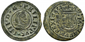 Philip IV (1621-1665). 16 maravedis. 1663. Coruña. R. (Cal-453). (Jarabo-Sanahuja-M131). Ae. 5,32 g. Choice VF. Est...40,00. 

Spanish description: ...