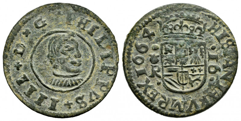 Philip IV (1621-1665). 16 maravedis. 1664. Coruña. R. (Cal-455). (Jarabo-Sanahuj...