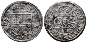 Charles III The Pretender (1701-1714). 2 reales. 1709. Barcelona. (Cal-25). Ag. 4,91 g. Light stains. Almost VF. Est...50,00. 

Spanish description:...