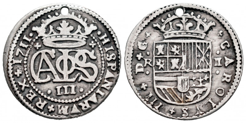 Charles III The Pretender (1701-1714). 2 reales. 1711. Barcelona. (Cal-32). Ag. ...