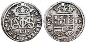 Charles III The Pretender (1701-1714). 2 reales. 1711. Barcelona. (Cal-32). Ag. 4,41 g. Hole at 12 o´clock. VF. Est...35,00. 

Spanish description: ...