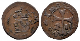 Philip V (1700-1746). Dobler. Ae. 1,36 g. Contemporary counterfeit. VF. Est...15,00. 

Spanish description: Felipe V (1700-1746). Dobler. Ae. 1,36 g...