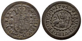 Philip V (1700-1746). 2 macutas. 1745. Segovia. (Cal-74). Ag. 3,37 g. Choice VF. Est...40,00. 

Spanish description: Felipe V (1700-1746). 2 macutas...