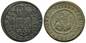Philip V (1700-1746). 4 maravedis. 1719. Segovia. (Cal-92). Ae. 8,26 g. Choice VF. Est...40,00. 

Spanish description: Felipe V (1700-1746). 4 marav...