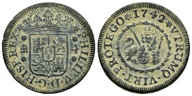 Philip V (1700-1746). 4 maravedis. 1742. Segovia. (Cal-94). Ae. 6,65 g. VF/Choice VF. Est...30,00. 

Spanish description: Felipe V (1700-1746). 4 ma...