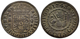 Philip V (1700-1746). 4 maravedis. 1743. Segovia. (Cal-95). Ae. 6,48 g. Choice VF/XF. Est...40,00. 

Spanish description: Felipe V (1700-1746). 4 ma...