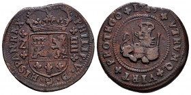 Philip V (1700-1746). 4 maravedis. 1719. Zaragoza. (Cal-101). Ae. 8,19 g. Planchet defect. Almost VF. Est...30,00. 

Spanish description: Felipe V (...