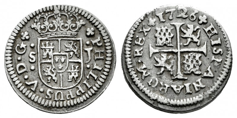 Philip V (1700-1746). 1/2 real. 1726. Sevilla. J. (Cal-335). Ag. 1,36 g. Small p...