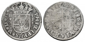 Philip V (1700-1746). 1 real. 1754. Sevilla. PJ. (Cal-668). Ag. 2,47 g. Exempt from export taxes. F/Almost F. Est...20,00. 

Spanish description: Fe...