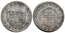Philip V (1700-1746). 2 reales. 1721. Cuenca. JJ. (Cal-671). Ag. 5,45 g. F. Est...25,00. 

Spanish description: Felipe V (1700-1746). 2 reales. 1721...