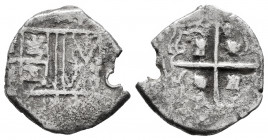 Philip V (1700-1746). 1 escudo counterfeit minted in silver. Sanfa Fe de Nuevo Reino. 2,58 g. Very interesting. F. Est...45,00. 

Spanish descriptio...