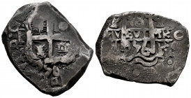 Ferdinand VI (1746-1759). 8 reales. 1756. Potosí. q. (Cal-534). Ag. 26,05 g. Double date. Plugged hole. VF. Est...200,00. 

Spanish description: Fer...
