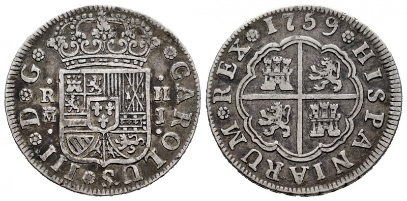 Charles III (1759-1788). 2 reales. 1759. Madrid. J. (Cal-606). Ag. 5,70 g. VF. E...