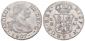 Charles IV (1788-1808). 2 reales. 1807. Madrid. AI. (Cal-617). Ag. 5,81 g. Almost VF. Est...35,00. 

Spanish description: Carlos IV (1788-1808). 2 r...