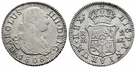 Charles IV (1788-1808). 2 reales. 1808. Madrid. AI. (Cal-619). Ag. 6,05 g. Almost VF/VF. Est...45,00. 

Spanish description: Carlos IV (1788-1808). ...