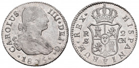 Charles IV (1788-1808). 2 reales. 1805. Sevilla. CN. (Cal-725). Ag. 5,92 g. Almost VF/VF. Est...40,00. 

Spanish description: Carlos IV (1788-1808)....