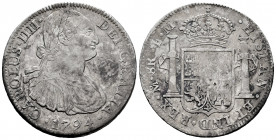 Charles IV (1788-1808). 8 reales. 1794. México. FM. (Cal-956). Ag. 26,88 g. Almost VF. Est...40,00. 

Spanish description: Carlos IV (1788-1808). 8 ...
