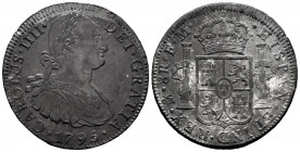 Charles IV (1788-1808). 8 reales. 1795. México. FM. (Cal-958). Ag. 27,00 g. Minor oxidations. Dark patina. Choice VF. Est...60,00. 

Spanish descrip...