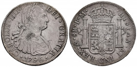 Charles IV (1788-1808). 8 reales. 1796. México. FM. (Cal-959). Ag. 26,79 g. Choice F. Est...45,00. 

Spanish description: Carlos IV (1788-1808). 8 r...