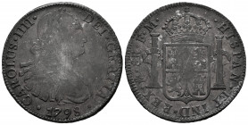 Charles IV (1788-1808). 8 reales. 1796. México. FM. (Cal-961). Ag. 26,97 g. Scratches. Dark patina. VF/Choice VF. Est...40,00. 

Spanish description...