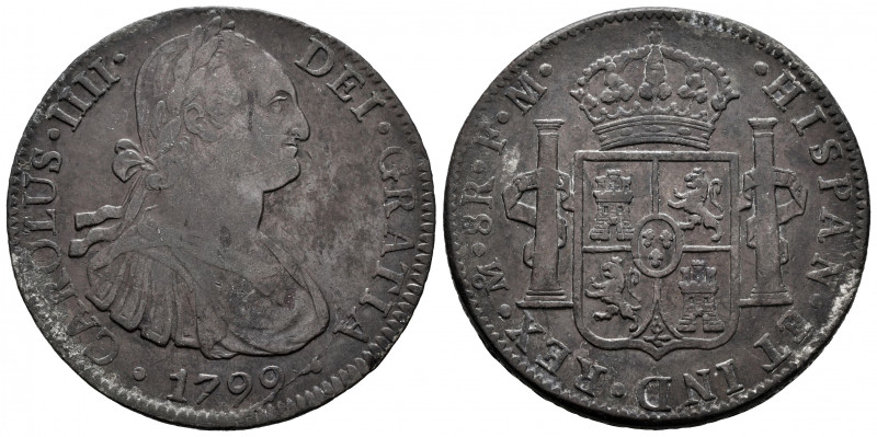 Charles IV (1788-1808). 8 reales. 1799. México. FM. (Cal-963). Ag. 26,78 g. Mino...