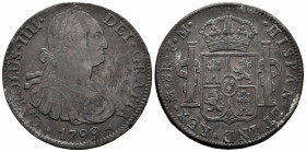 Charles IV (1788-1808). 8 reales. 1799. México. FM. (Cal-963). Ag. 26,78 g. Minor rust. Dark patina. Choice VF. Est...60,00. 

Spanish description: ...