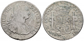 Charles IV (1788-1808). 8 reales. 1800. México. FM. (Cal-965). Ag. 26,33 g. Cleaned. Choice F. Est...35,00. 

Spanish description: Carlos IV (1788-1...