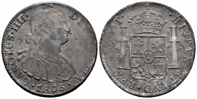 Charles IV (1788-1808). 8 reales. 1803. México. FT. (Cal-977). Ag. 26,85 g. Dark patina. Weak strike. Almost XF. Est...60,00. 

Spanish description:...