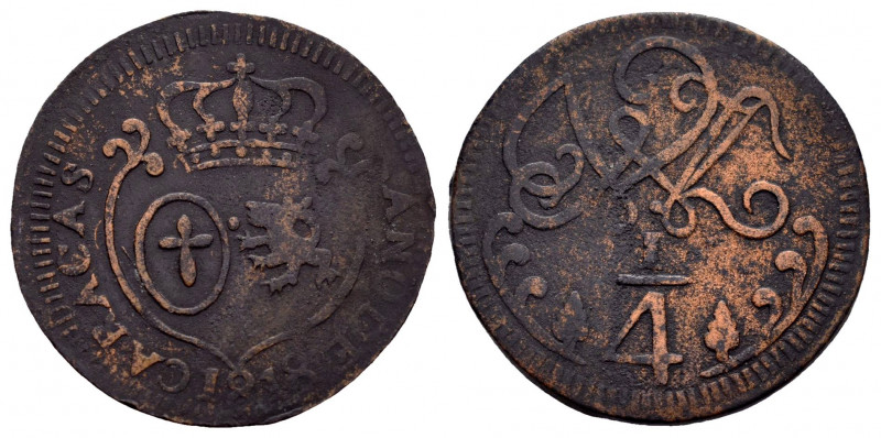 Ferdinand VII (1808-1833). 1/4 real. 1818. Caracas. (Cal-68). Ae. 2,30 g. VF. Es...