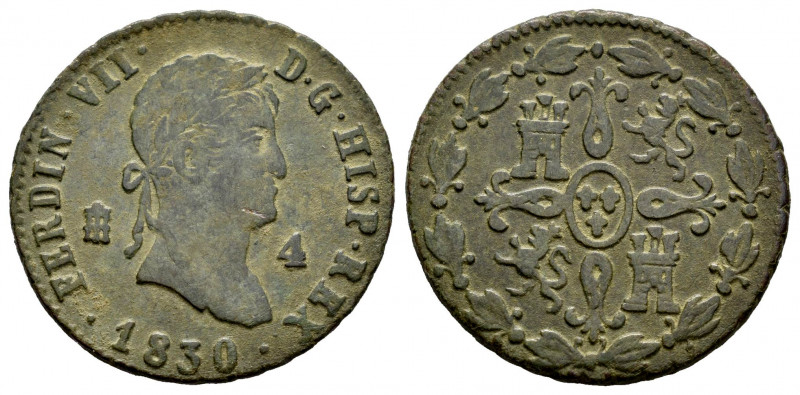 Ferdinand VII (1808-1833). 4 maravedis. 1830. Segovia. (Cal-185). Ae. 5,17 g. Al...