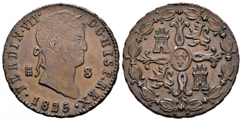 Ferdinand VII (1808-1833). 8 maravedis. 1825. Segovia. (Cal-226). Ae. 10,77 g. A...