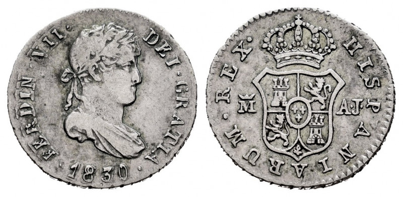 Ferdinand VII (1808-1833). 1/2 real. 1830. Madrid. AJ. (Cal-380). Ag. 1,48 g. Do...