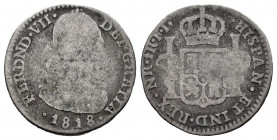 Ferdinand VII (1808-1833). 1 real. 1818. Santa Fe de Nuevo Reino. FJ. (Cal-656). (Restrepo-111-13). Ag. 3,01 g. F. Est...35,00. 

Spanish descriptio...