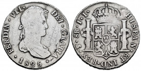 Ferdinand VII (1808-1833). 8 reales. 1825. Potosí. JL. (Cal-1394). Ag. 26,88 g. Plugged hole. F. Est...35,00. 

Spanish description: Fernando VII (1...