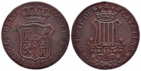 Elizabeth II (1833-1868). 6 quartos. 1841. Barcelona. (Cal-22). Ae. 13,35 g. Almost VF. Est...25,00. 

Spanish description: Isabel II (1833-1868). 6...