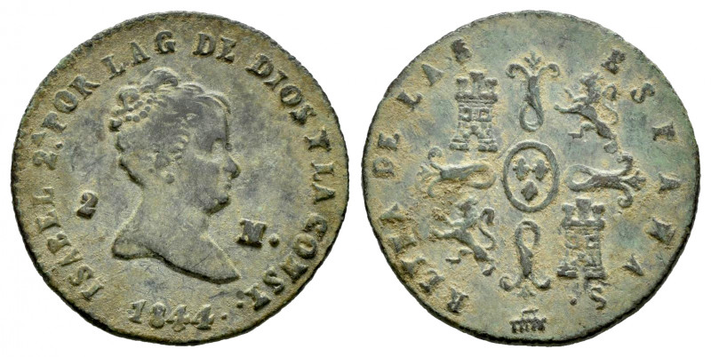 Elizabeth II (1833-1868). 2 maravedis. 1844. Segovia. (Cal-56). Ae. 2,49 g. Almo...