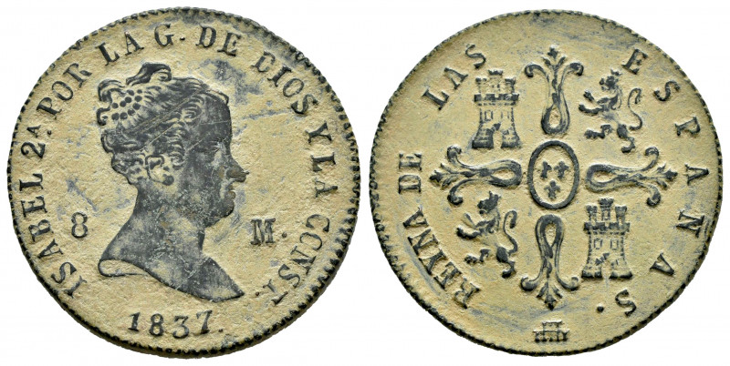 Elizabeth II (1833-1868). 8 maravedis. 1837. Segovia. (Cal-123). Ae. 10,92 g. Mi...