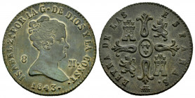 Elizabeth II (1833-1868). 8 maravedis. 1843. Segovia. (Cal-130). Ae. 9,77 g. Choice VF. Est...40,00. 

Spanish description: Isabel II (1833-1868). 8...