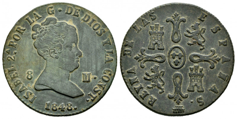 Elizabeth II (1833-1868). 8 maravedis. 1848. Segovia. (Cal-135). Ae. 9,96 g. Cho...