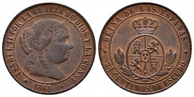 Elizabeth II (1833-1868). 2 1/2 centimos de escudo. 1868. Segovia. OM. (Cal-195). Ae. 9,10 g. XF. Est...40,00. 

Spanish description: Isabel II (183...