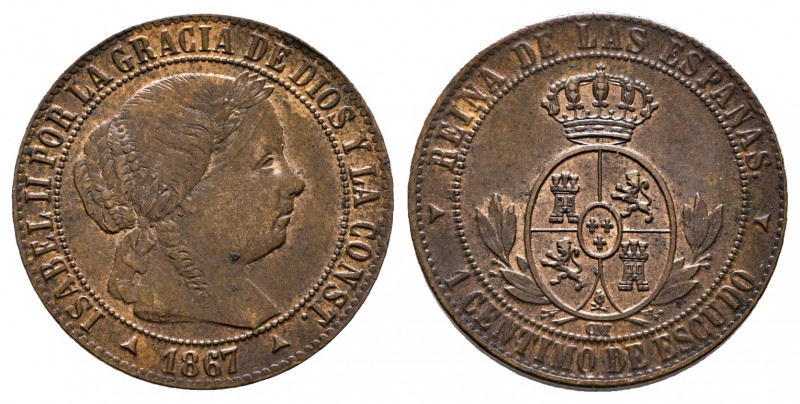 Elizabeth II (1833-1868). 1 centimo de escudo. 1867. Segovia. OM. (Cal-226). Ae....