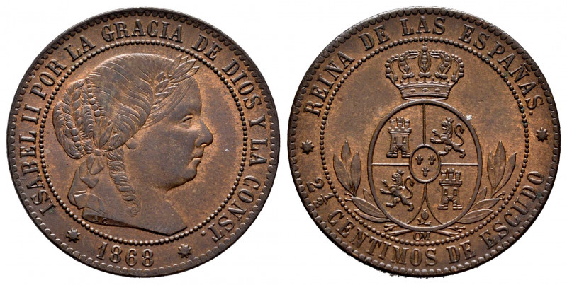 Elizabeth II (1833-1868). 2 1/2 centimos de escudo. 1868. Barcelona. OM. (Cal-23...