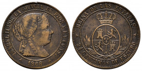 Elizabeth II (1833-1868). 2 1/2 centimos de escudo. 1868. Segovia. OM. (Cal-241). Ae. 6,12 g. VF. Est...20,00. 

Spanish description: Isabel II (183...