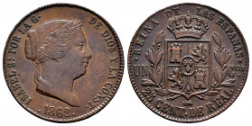 Elizabeth II (1833-1868). 25 centimos de real. 1862. Segovia. (Cal-241). Ae. 6,41 g. Choice VF. Est...35,00. 

Spanish description: Isabel II (1833-...