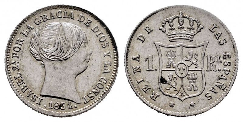 Elizabeth II (1833-1868). 1 real. 1854. Barcelona. (Cal-277). Ag. 1,31 g. Almost...