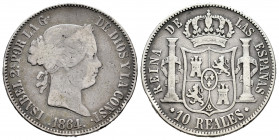 Elizabeth II (1833-1868). 10 reales. 1864. Madrid. (Cal-541). Ag. 12,85 g. Scarce. Almost F/Choice F. Est...65,00. 

Spanish description: Isabel II ...